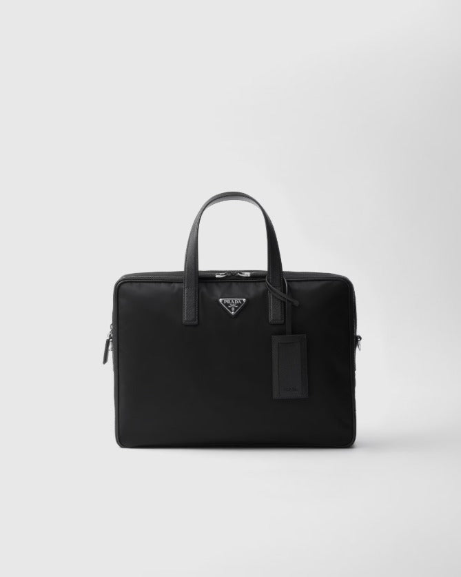 Re-Nylon and Saffiano leather briefcase - Black Re-Nylon and Saffiano leather briefcase - Black
